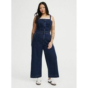 Torrid Denim Jumpsuit Women Plus Size 00 Dark Blue Wide Leg Sleeveless Stretch
